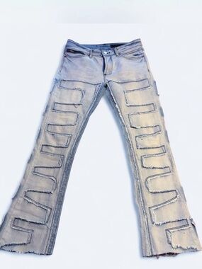 Women's Rockstar Distressed Light Blue Patch Detail Flared Jeans Size 30